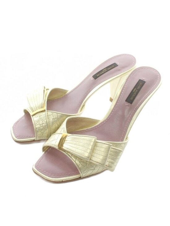 Louis Vuitton Mule Sandals Leather Open Toe High Heels Monogram Ribbon 36 main image 0
